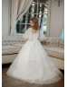 Puff Sleeves White Glitter Lace Tulle Flower Girl Dress